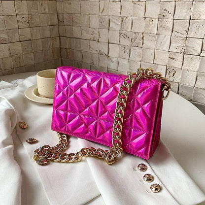 Metal Chain Shoulder Bag Handbag Purse Shiny Leather Small Fashion 22*14*7 CM