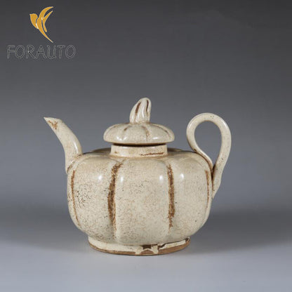 5.3 inch Collection Chinese Songs Porcelain Ding Kiln Hack Pumpkin Grain Teapot -