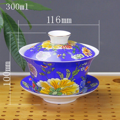 Eight Treasures Gaiwan Tea Bowls Purple Yellow Ceramic Saucer And Cups Drinkware