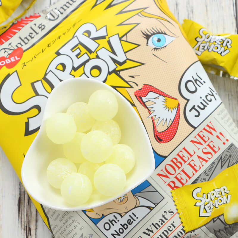 20 pieces of Japanese Candy: NOBEL Super Sour Lemon Sandwich Hard Sour Candy.