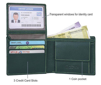 New Green Bi-Fold Leather Men's Wallet RFID Protection Gift Item