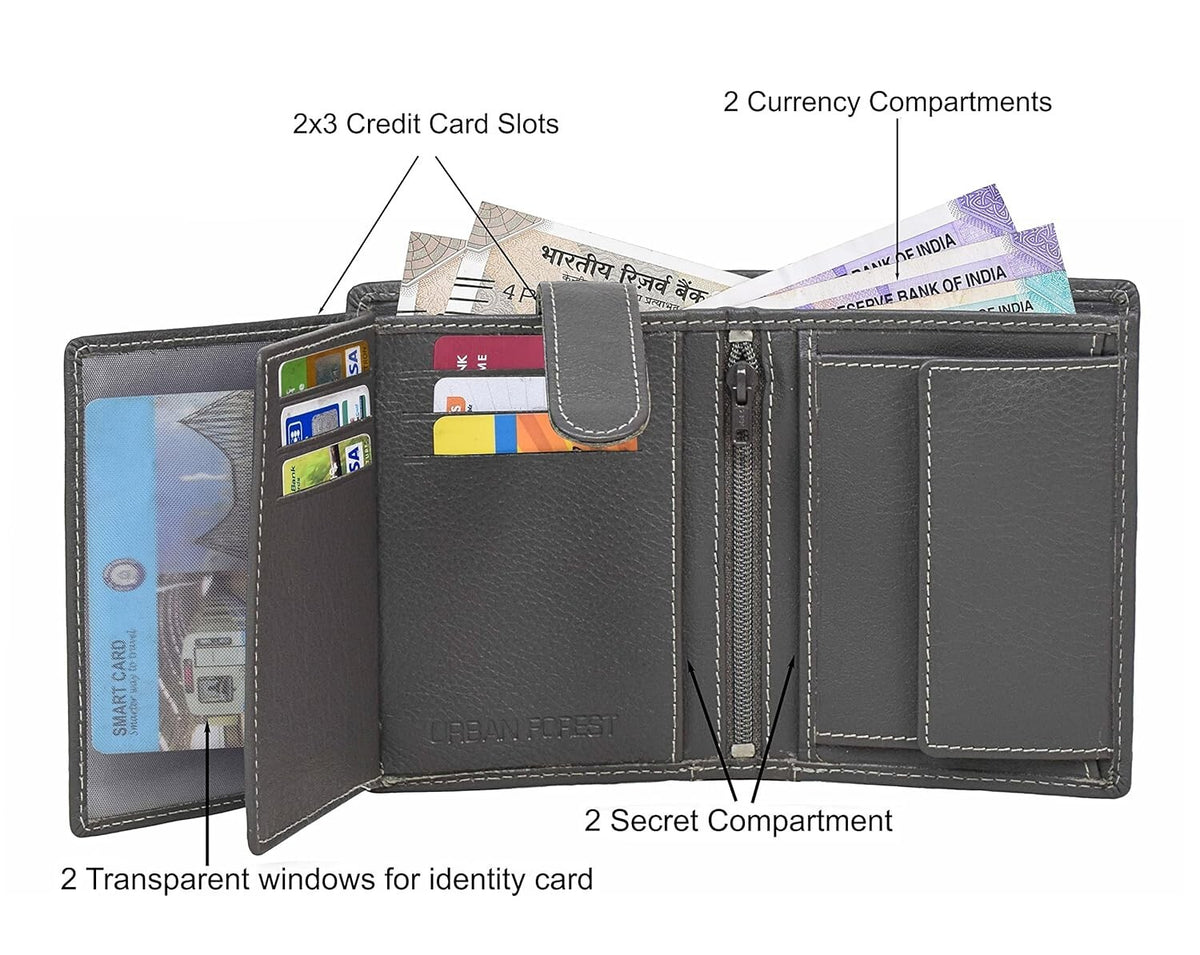 New Grey Bi-Fold Leather Men's Wallet RFID Protection Gift Item