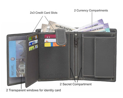 New Grey Bi-Fold Leather Men's Wallet RFID Protection Gift Item