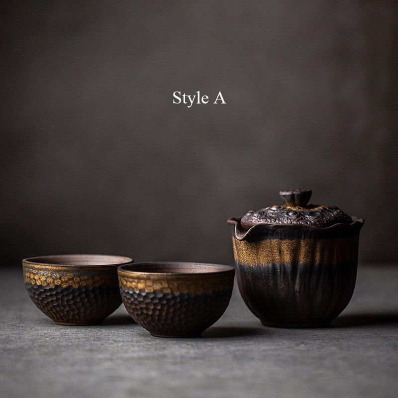 Portable Ceramic Gaiwan Pigmented Pottery Teapot New Travel Tea Set High Quality