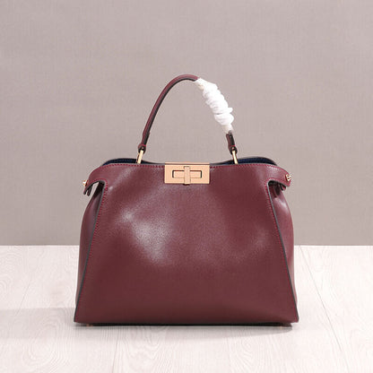 Real Leather Trapezoid Twist-Lock Tote Shoulder Bag Purse Crossbody Top Handle