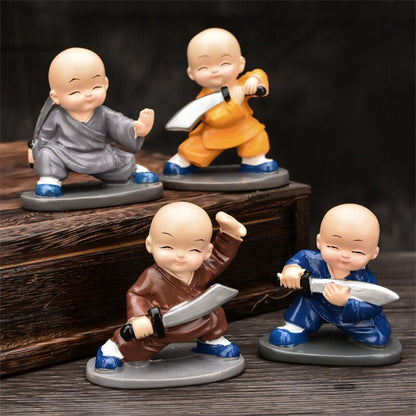 4X Monk Figurine Car Interior Ornament Shaolin Kung Fu Statue Buddha Doll Decor