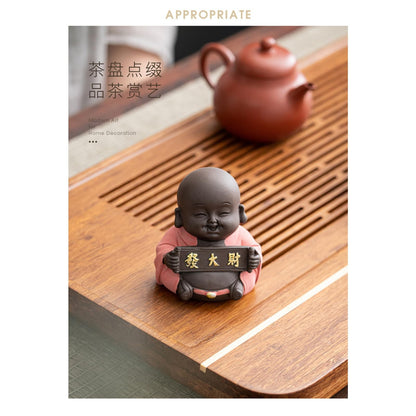 Maitreya Buddha Purple Sands Tea Pet 8.3cm Table Decoration Tea Set Accessories