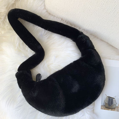 Soft Plush Hobos Crossbody Bag Shoulder Faux Fur Messenger Bag Large Tote Purses
