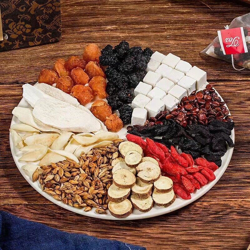 Sour Jujube Kernels Poria Cocos Lilies Mulberries Goji Berries Yams Herbal Tea