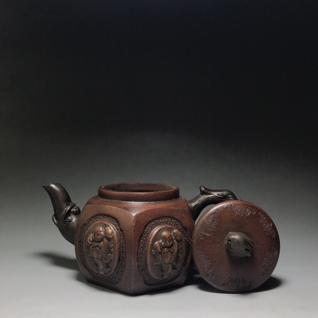 Chinese Yixing Zisha Clay Handmade Exquisite Teapot（六方来福 底款：时大彬）