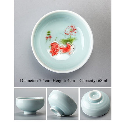 Chinese Tea Cups Porcelain Celadon Fish Teacup Set Loose Leaf Teapot Drinkware