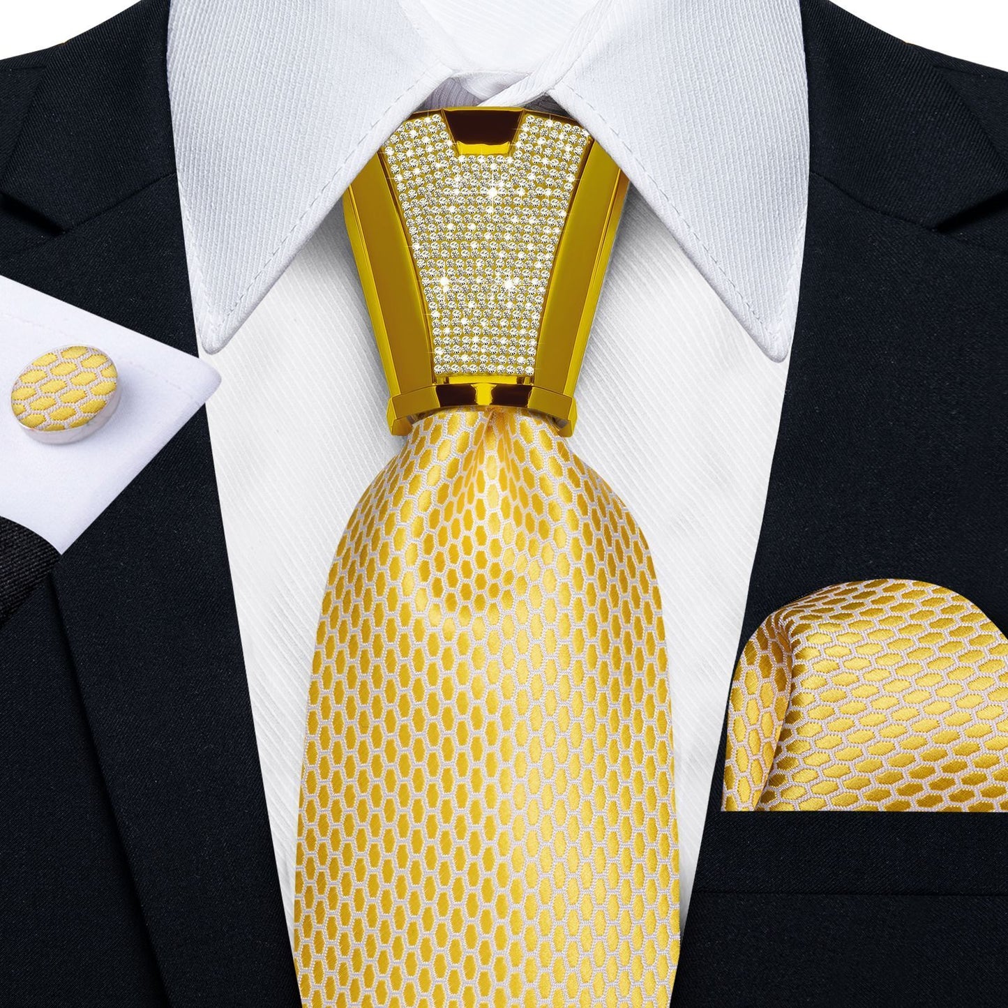 Men Necktie 3Pcs Luxury Striped Ties Cufflinks Pocket Square Wedding Accessories