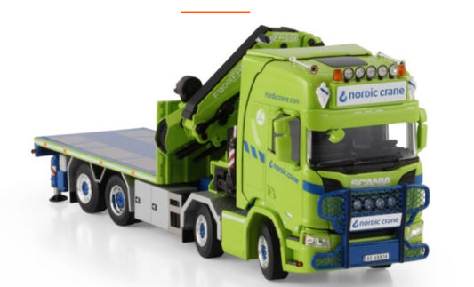 1:50 WSI SCANIA R 8X2 Truck-mounted Crane Flatbed Trailer NORDIC Diecast Model