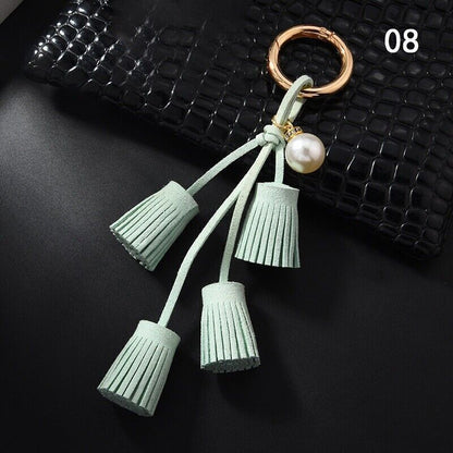 Women Leather Tassel Key Chain Charm Purse Key Fob Ring Handbag Pendant Ornament