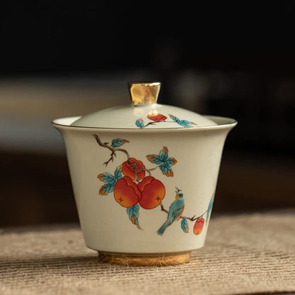 180ml Ceramic Persimmon Pattern Gaiwan Kung Fu Tea Set Tureen Bowl Tea Ceremony