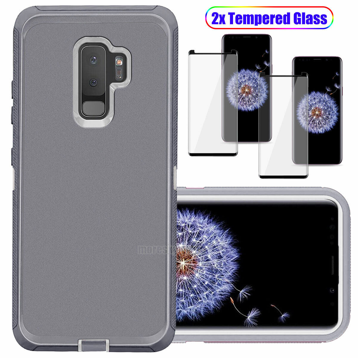 For Samsung Galaxy S9 /Plus Hard Heavy Duty Case Cover, Tempered Glass Protector