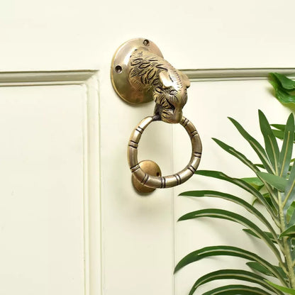 Antique Look Tiger Head Brass Ring Door Knocker Door Bell Home Decor