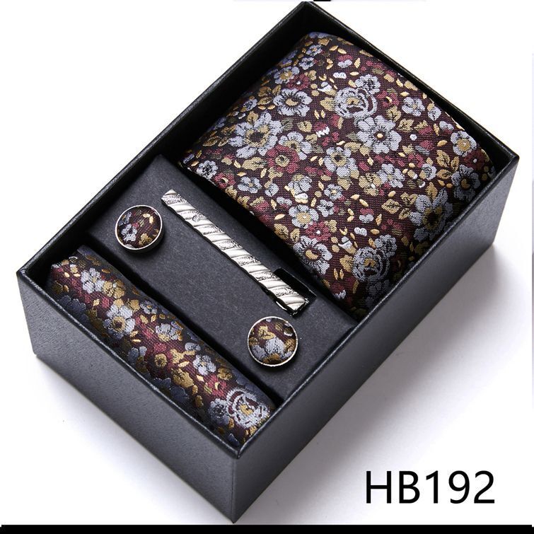 Men Neckties 5Pcs Business Ties Hanky Cufflink Set Clips Corbatas Gift Box 7.5cm