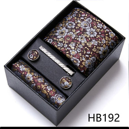 Men Neckties 5Pcs Business Ties Hanky Cufflink Set Clips Corbatas Gift Box 7.5cm