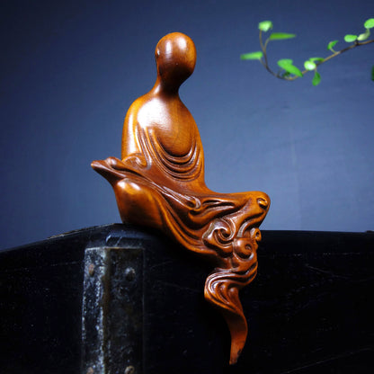 Chinese Natural Boxwood Hand Carved Exquisite Buddha Statue