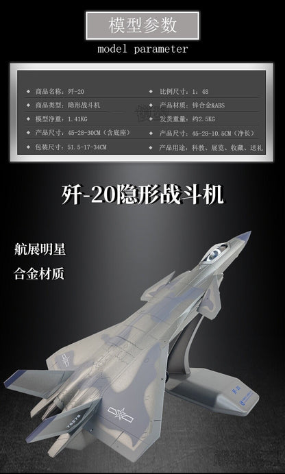 1:48 45CM J-20 Stealth Fighter Jet Aeroplane Diecast Military Aircraft Model