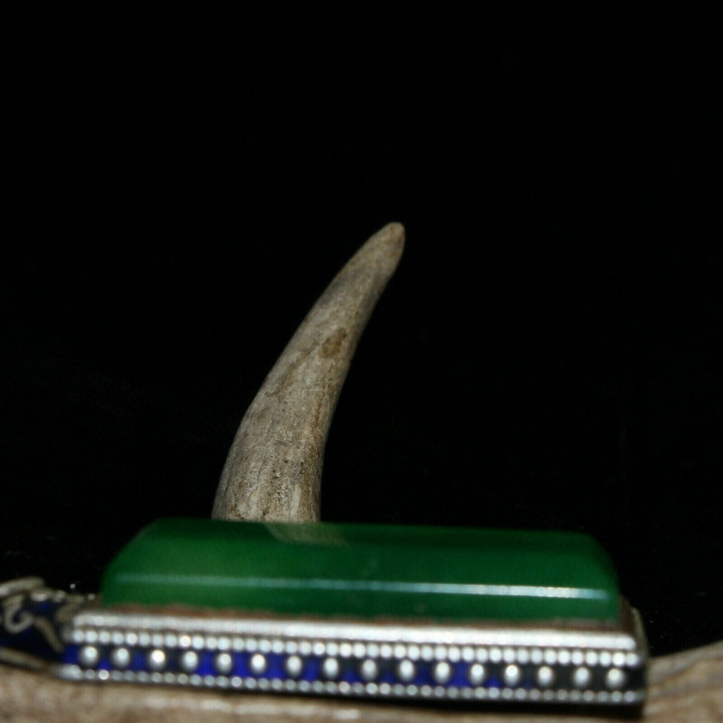 Old Chinese Tibetan silver inlaid green jade pendant