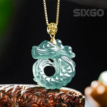 Real Burmese Jade Blue Myanmar Jadeite Dragon Pendant Necklace Natural Jewelry