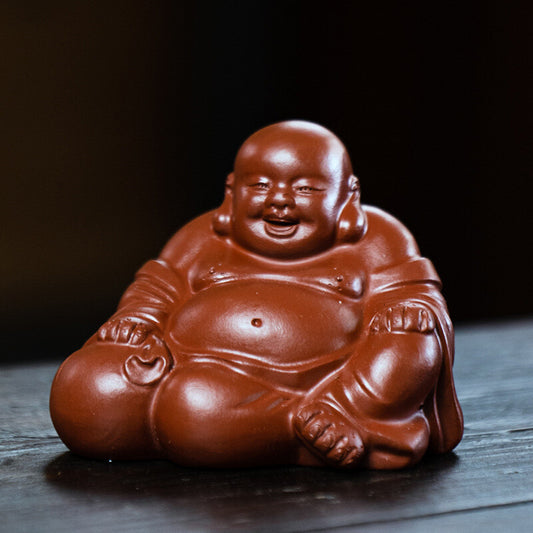 Chinese Yixing Zisha Pottery Lovable Buddhism Maitreya Buddha Tea Pet Statues 57