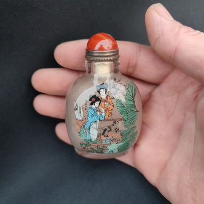 Peking Glass Snuff Bottle Inside Painted Chinese Beautiful Woman Rare Figurine