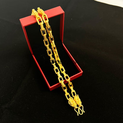 New Double Dragon 24K Gilding YELLOW GOLD GP necklace 24”