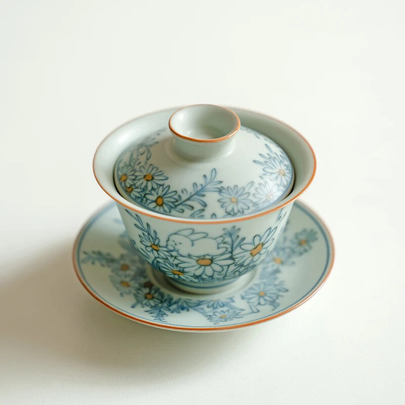 Chinese Hand-painted Flowers Ceramic Gaiwan Handmade Teacup Household Tea Bowl