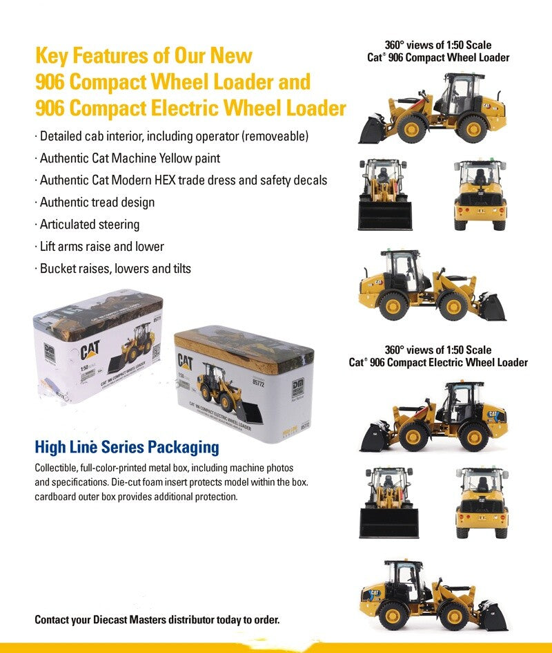 1:50 DM Cat 906 Compact Wheel Loader Construct Machine Equipment Diecast Model