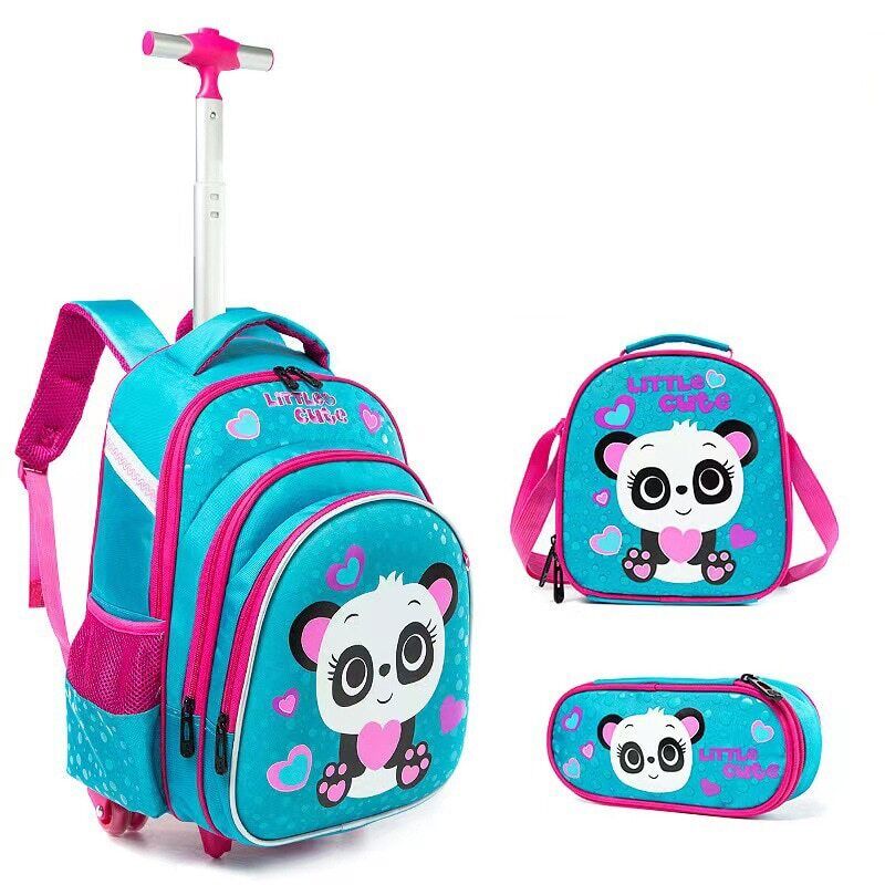 Children 3pcs Boys Schoolbag set with Wheels Trolley Bag School Backpack