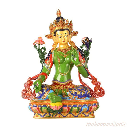 16cm Brass Green Tara Buddha Statue Painting Guanyin Buddha Statue Home Design