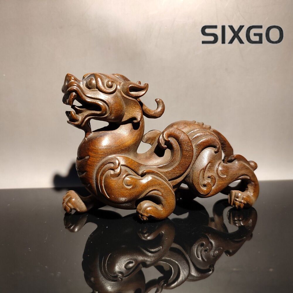 chinese wooden dragon statue wood carving antique desk decor boxwood sculpture