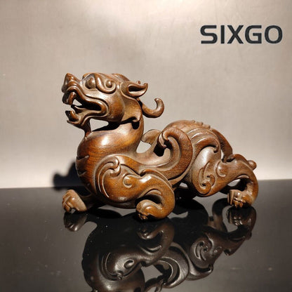chinese wooden dragon statue wood carving antique desk decor boxwood sculpture