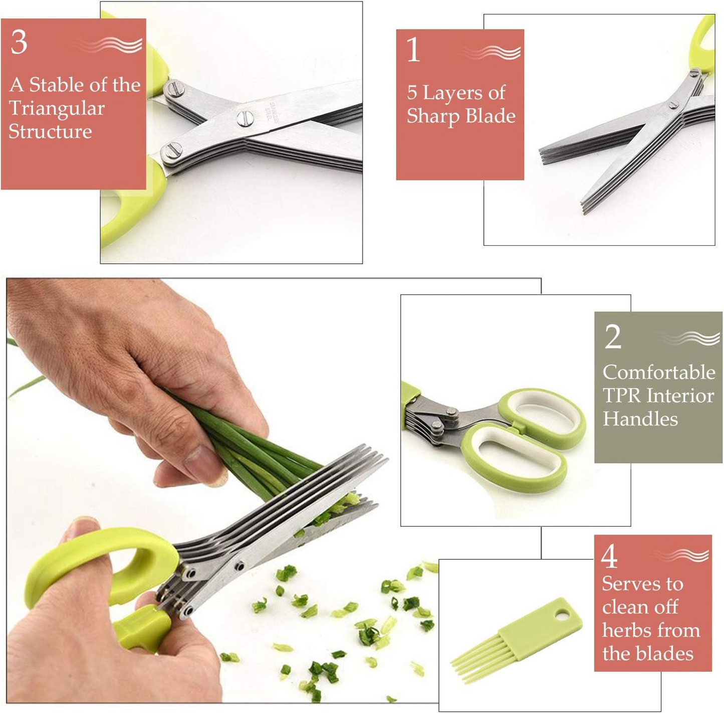 Herb Scissors Set with 5 Blades and Cover - Multipurpose Kitchen Chopping Shear