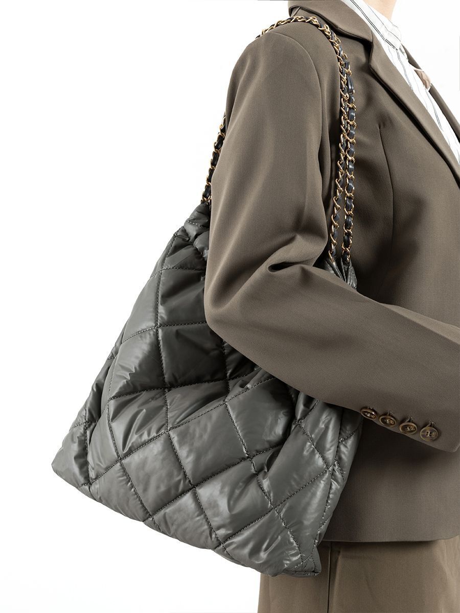 Plaited Chain Square Nylon Padded Bag Shoulder Purse Puffer Shopper Handbag 1PC