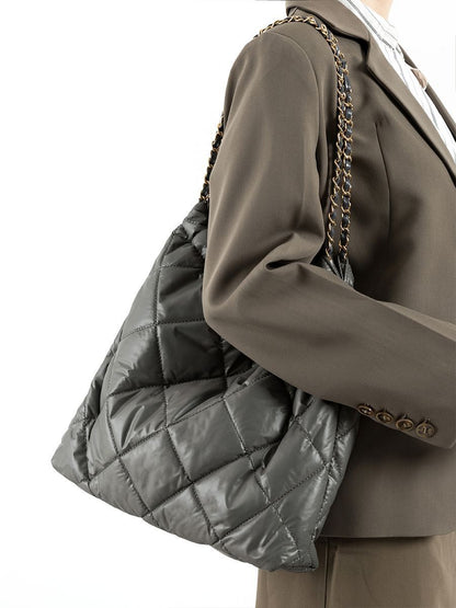 Plaited Chain Square Nylon Padded Bag Shoulder Purse Puffer Shopper Handbag 1PC