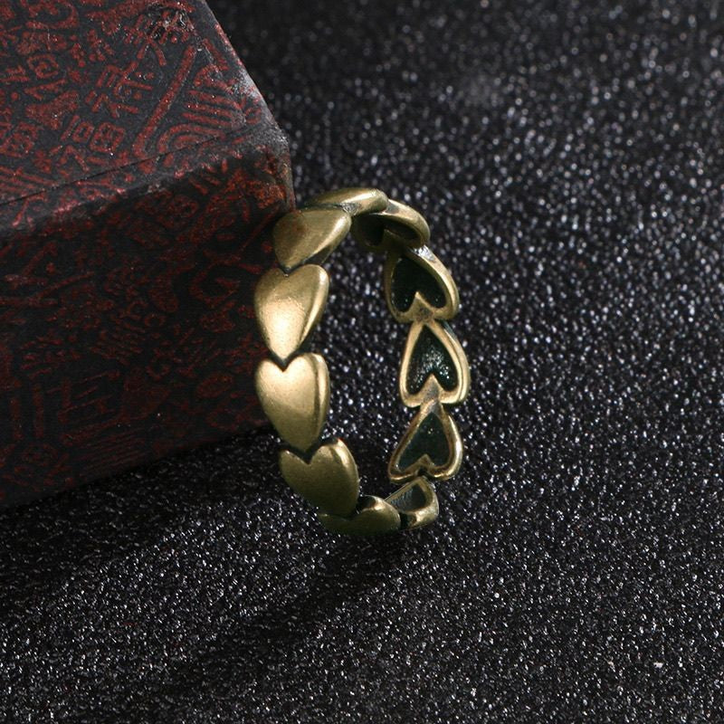 Vintage Brass Heart Ring Adjustable Open Retro Bronze Finger Ring