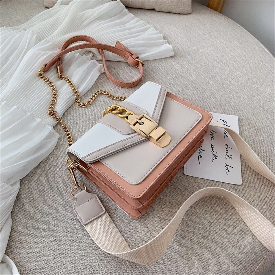 Mini Fashion Lock Flap Bag Synthetic Leather Shoulder Purse Handbag 20*15*7 CM