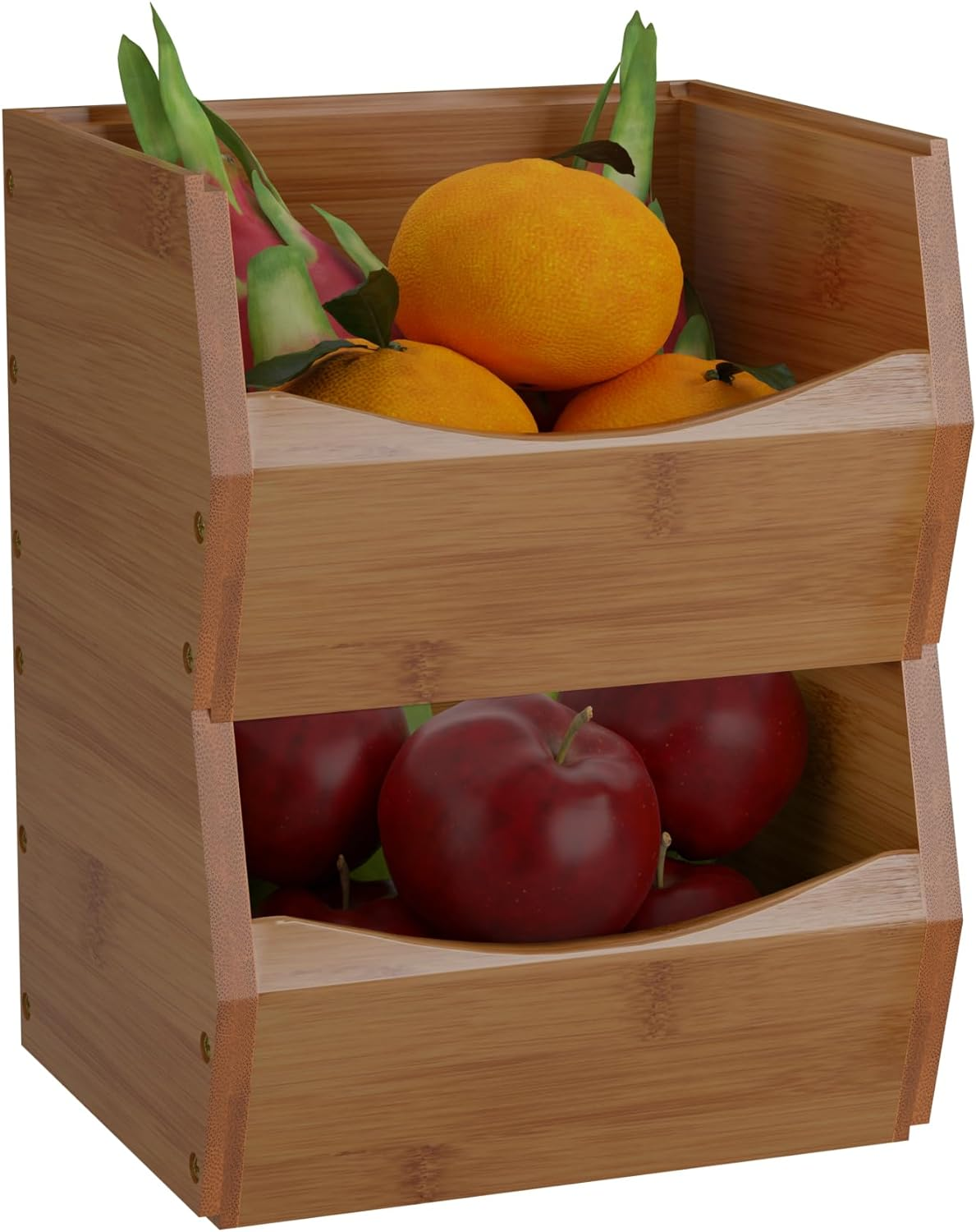 Open Front Stackable Storage Bins Bamboo Kitchen Counter Organizer 2 Pack