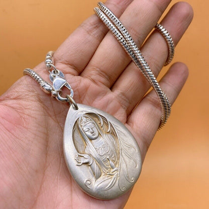 old tibet miao silver hand carving skull Statue necklace noble gift
