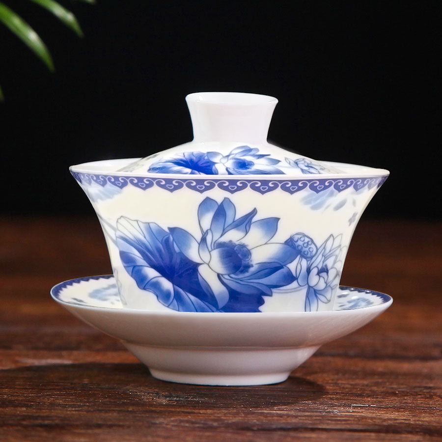 Chinese Tea Cup Gaiwan Tureen Porcelain Handpainted Flower Ceramic Tea Bowl Lid