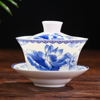 Chinese Tea Cup Gaiwan Tureen Porcelain Handpainted Flower Ceramic Tea Bowl Lid