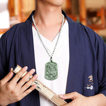 Certificate Natural Green Jade Jadeite Imperial Dragon Men Gift Beads Neckalce