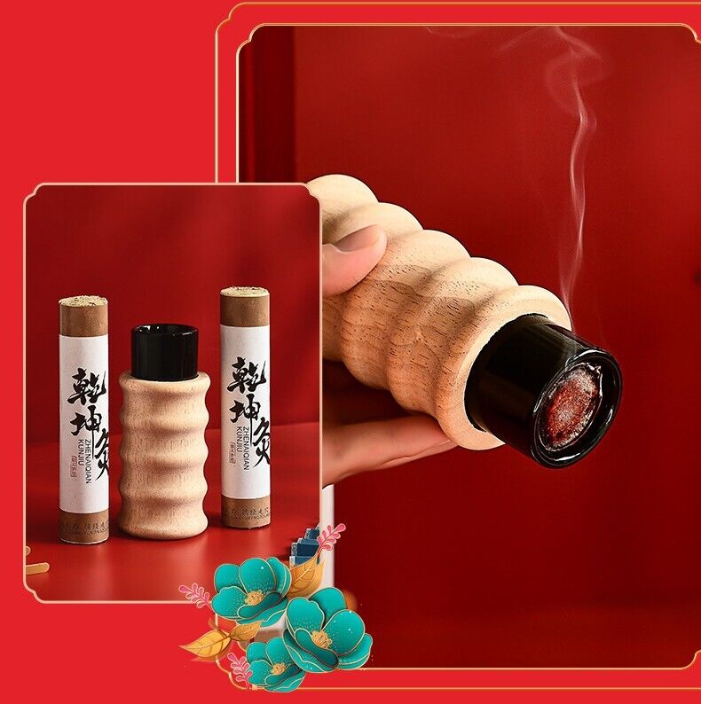 乾坤灸套盒（3cm艾条x2根 +砭石木艾盒）Bian Moxa Stone & Wooden Moxibustion Box Roll body