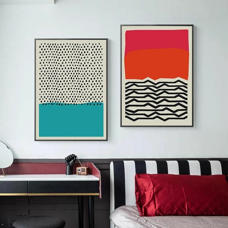 Wall Art Modern Colorful Red Blue Yellow Abstract Line Geometric Canvas Painting