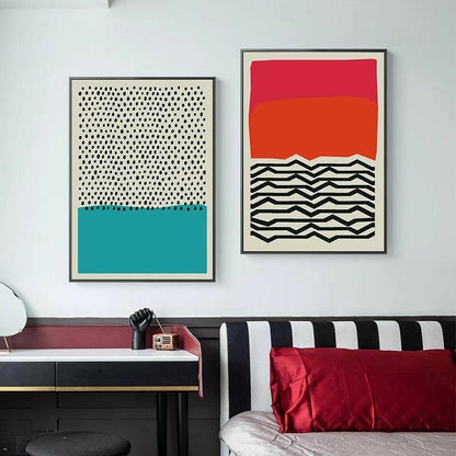 Wall Art Modern Colorful Red Blue Yellow Abstract Line Geometric Canvas Painting