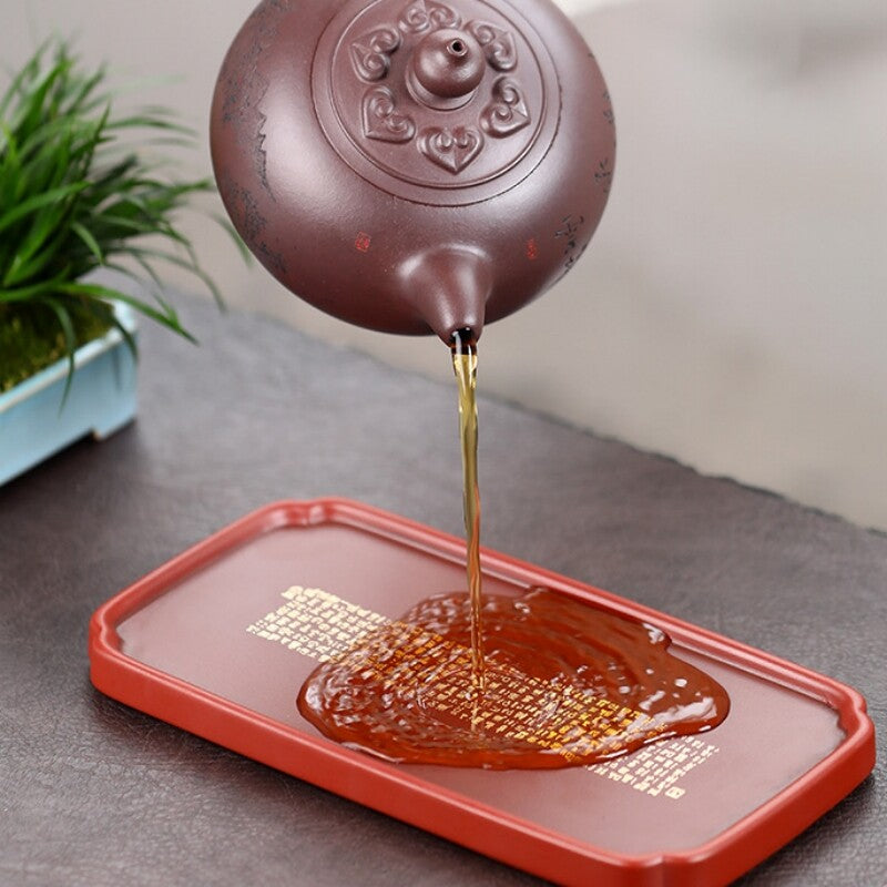 True Yixing Zisha Tea Tray Dahongpao Clay Handmade Drawings Tea Plate For Pot
